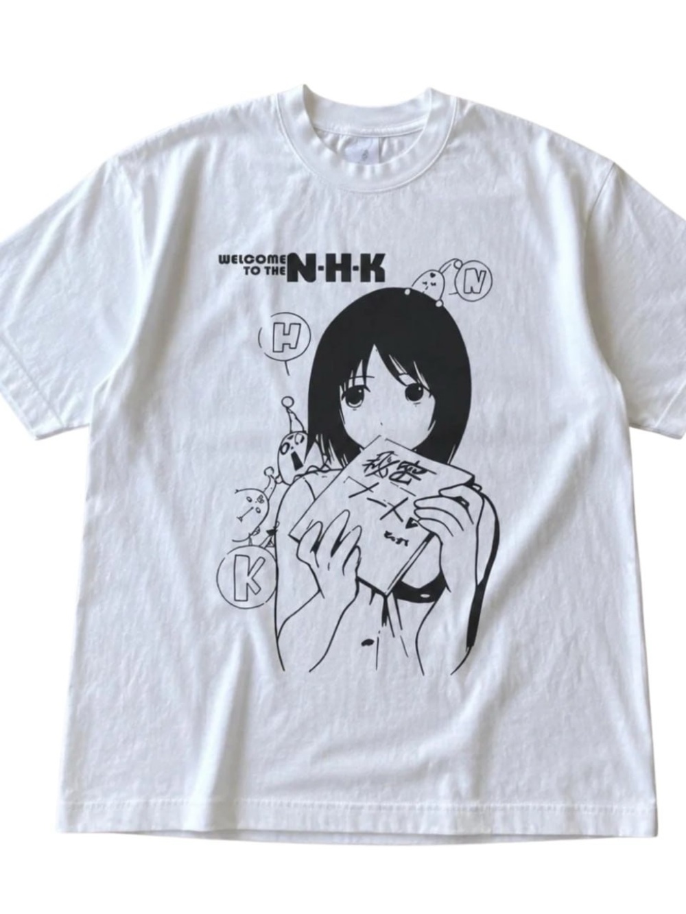White Women’s Short Sleeve Tee with Black Anime Graphic